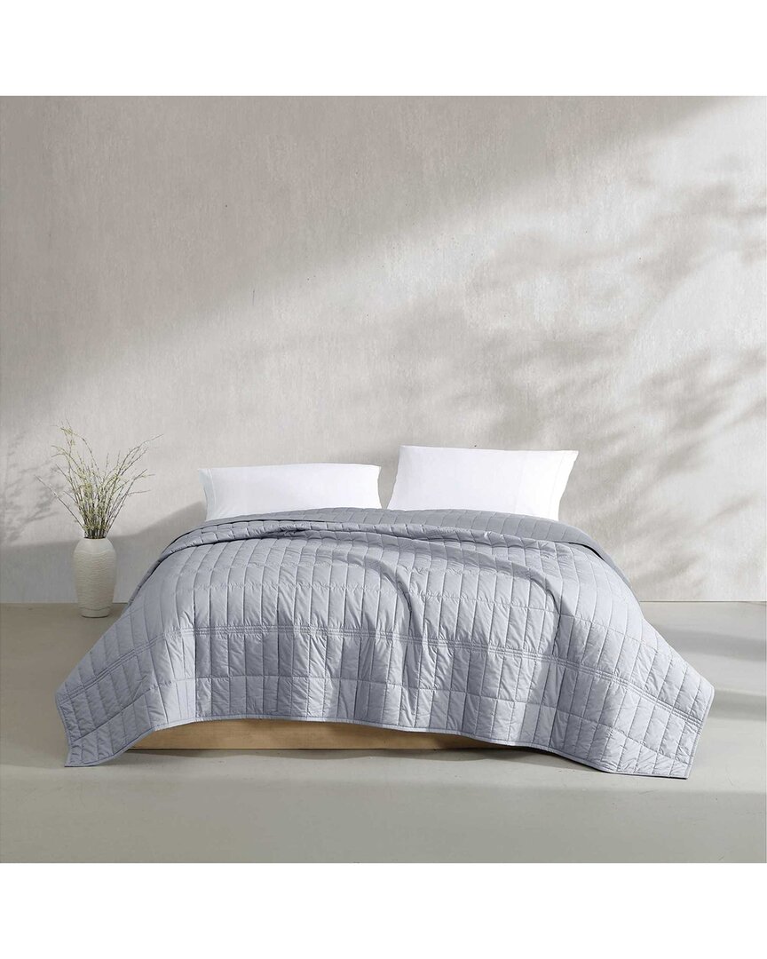 Calvin Klein 200 Thread Count Solid Washed Percale Cotton Quilt Set In Blue
