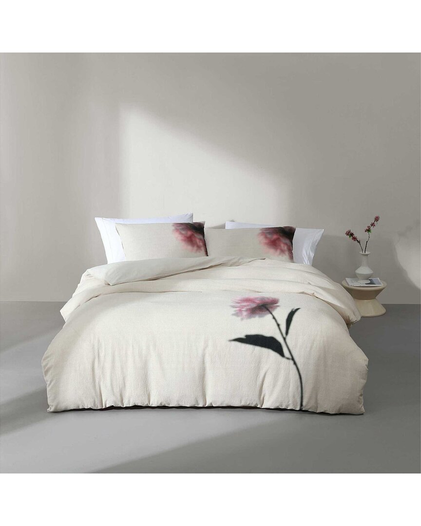 Calvin Klein Peony Linen-blend Printed Duvet Set In White