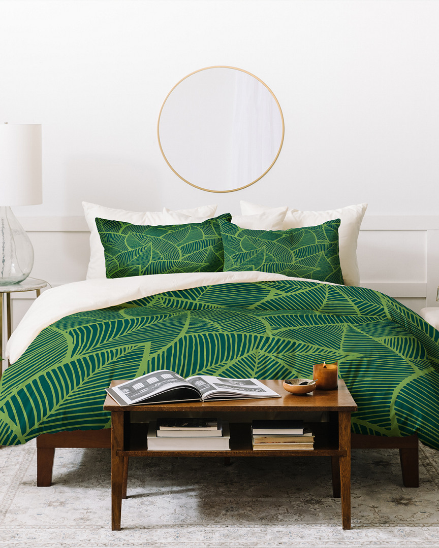 Deny Designs Arcturus Lime Green Leaves Duvet Cover Set