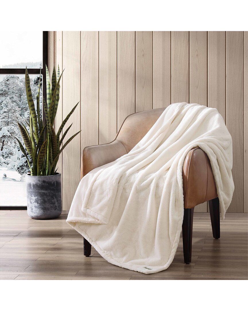 Eddie Bauer Fur Like Solid Fur Like-reversible Throw Blanket In White