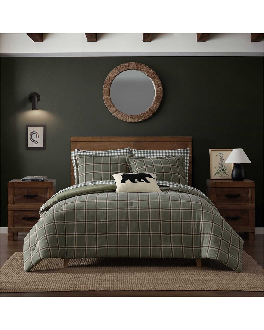 Eddie Bauer Alpine Plaid Cotton Flannel Comforter Set In Green