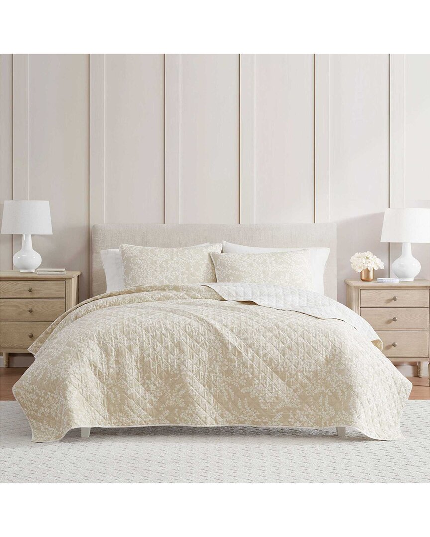 Martha Stewart Layered Branches Cotton Percale Quilt Set In Neutral