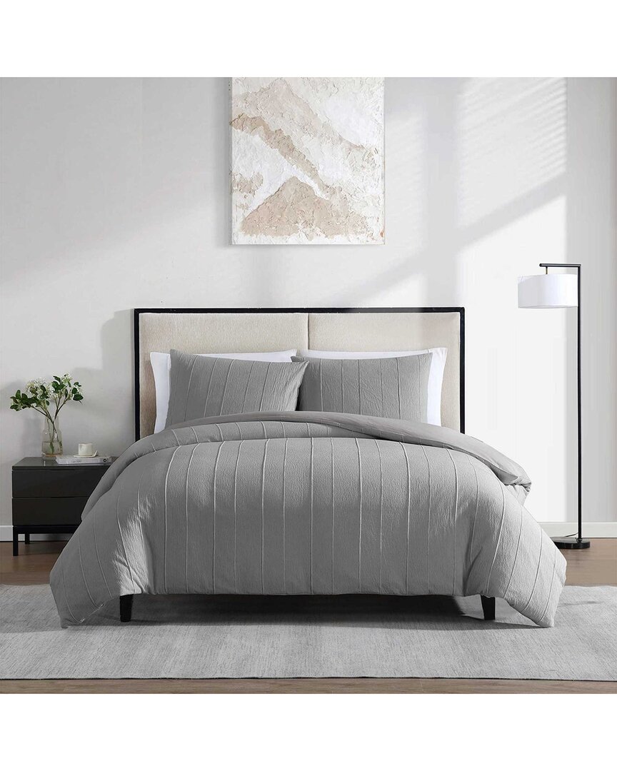 Vera Wang Tucks Cotton Jacquard Duvet Set In Gray