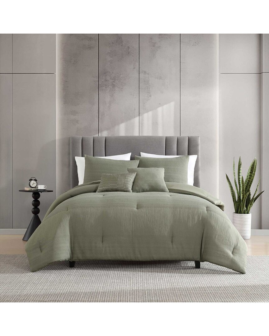 Kenneth Cole Reaction Variegated Waffle Solid Crinkle Comforter Set In Green