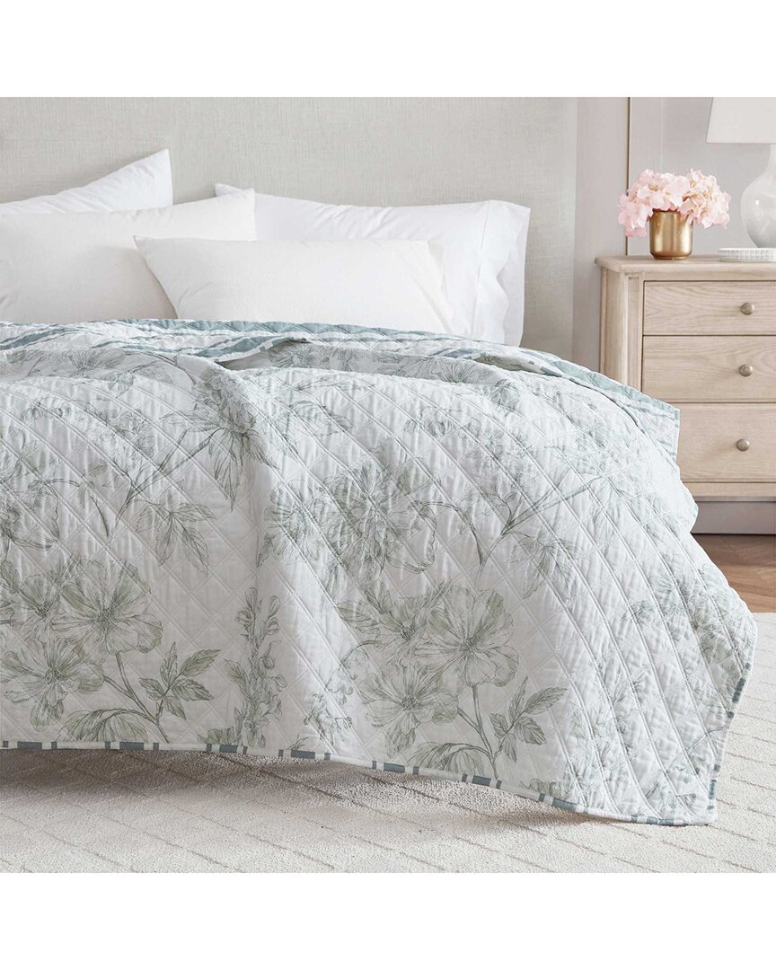 Martha Stewart Vine Flora Cotton Percale Throw Blanket In Blue