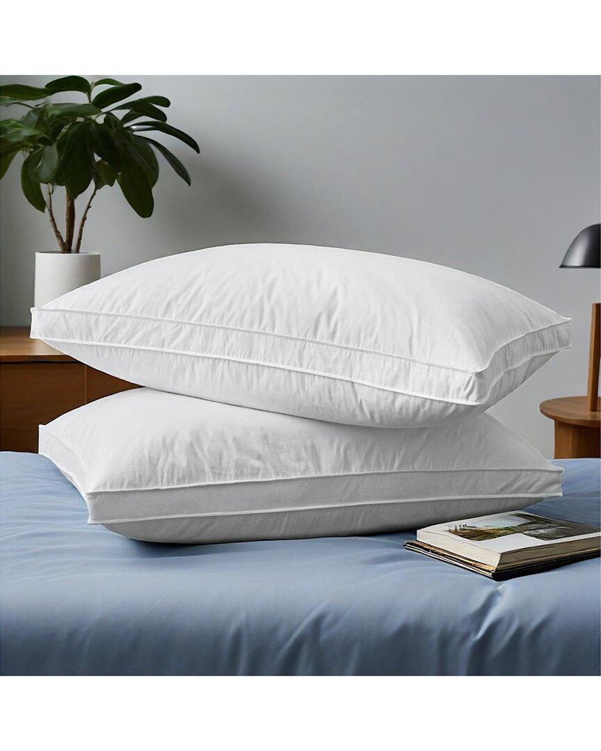 Unikome 233 Thread Count Set Of 2 Gusseted Cotton Feather Down Bed Pillows In White