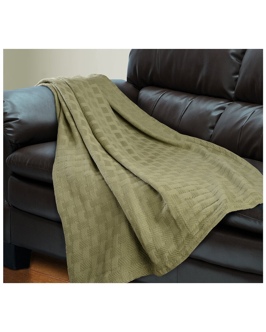 Home City Superior Basketweave All-season Breathable Blanket In Green