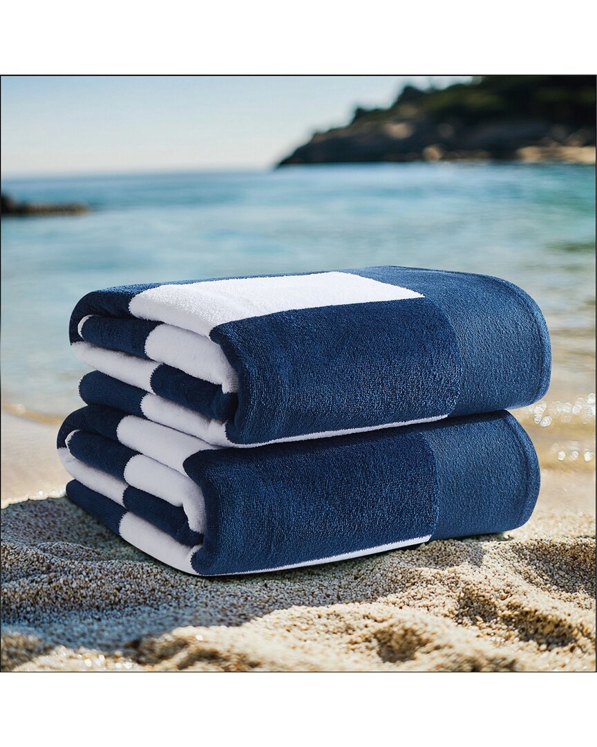 Oceanfront Resort Set Of 2 Cabana Stripe Beach Towels In Blue