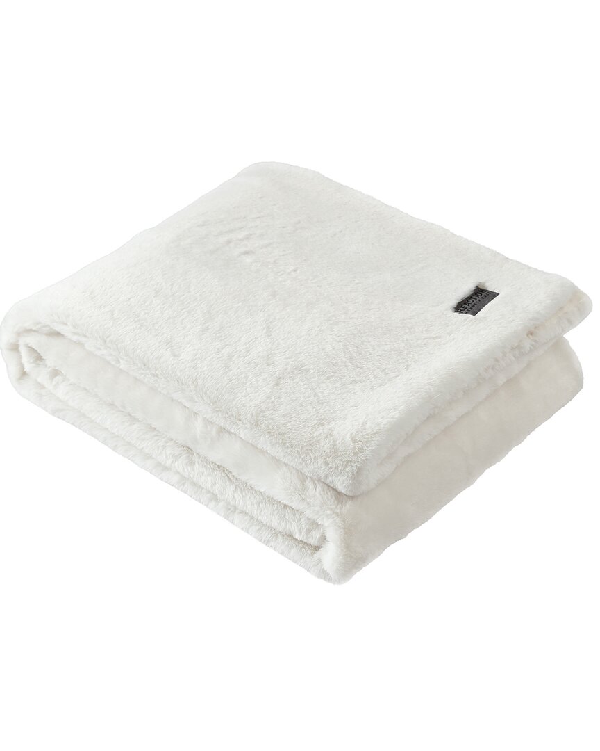 Kenneth Cole Reaction Faux Fur Mink Solid Reversible Throw Blanket In White
