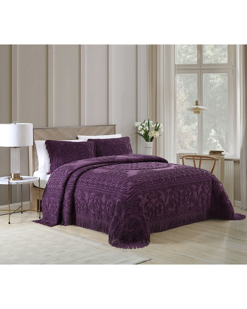 Beatrice Home Fashions Medallion Chenille Bedspread In Purple