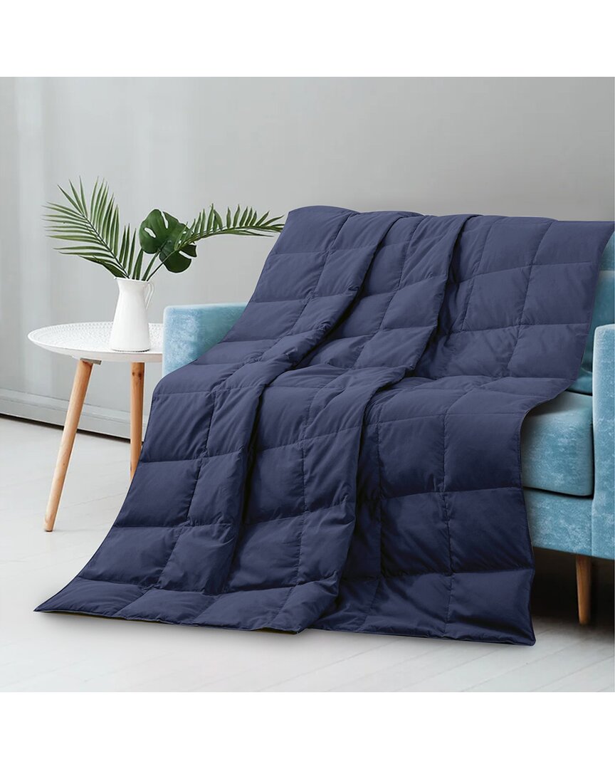 Shop Unikome Lightweight Down And Feather Fiber Throw Reversible Blanket In Navy