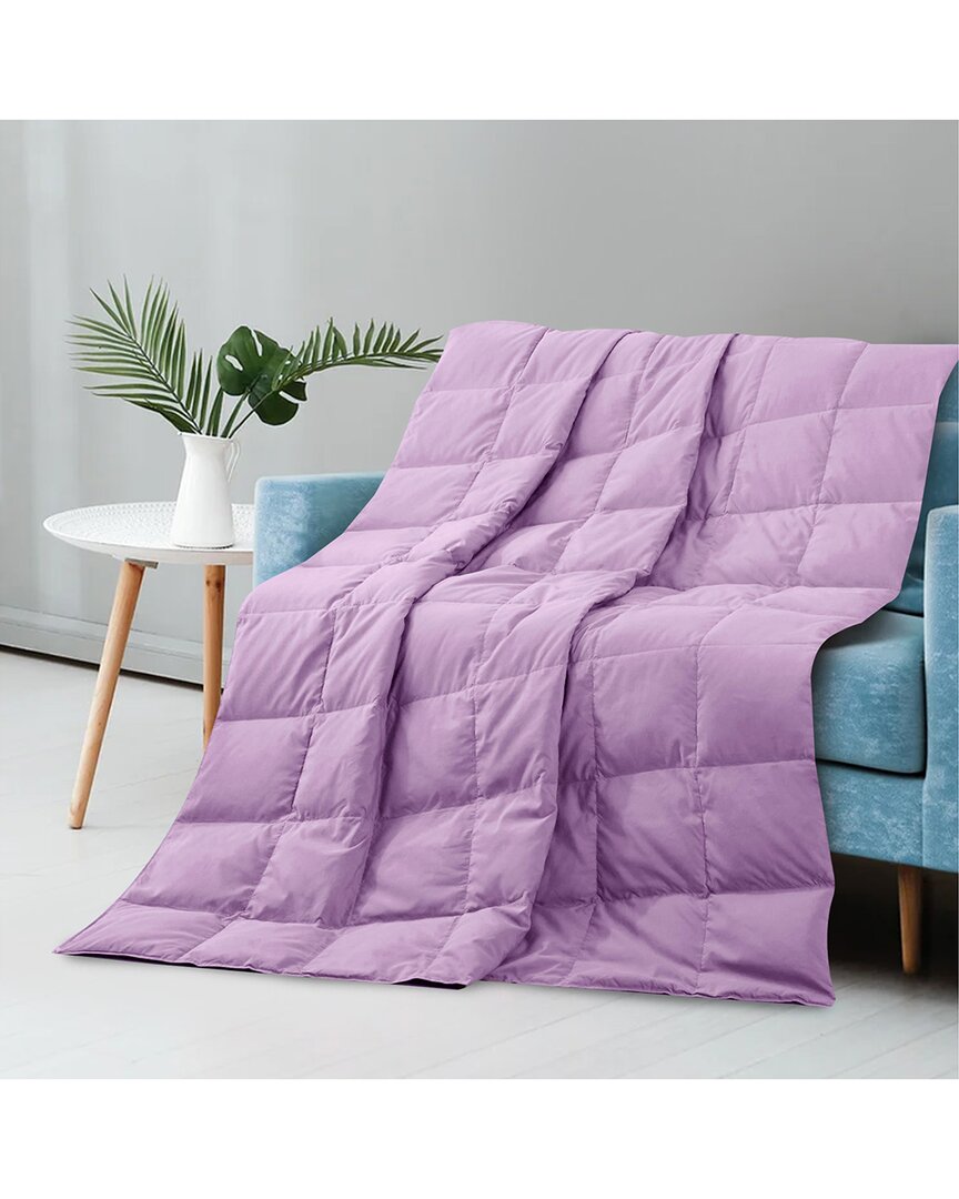 Unikome Lightweight Down And Feather Fiber Throw Reversible Blanket In Purple