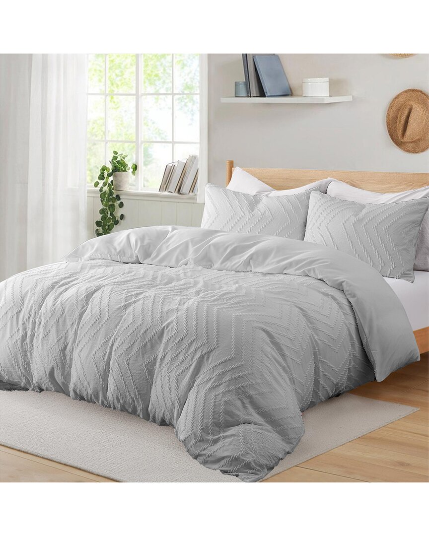 Unikome Diamond Quilted Clipped Jacquard Duvet Cover Set In Gray