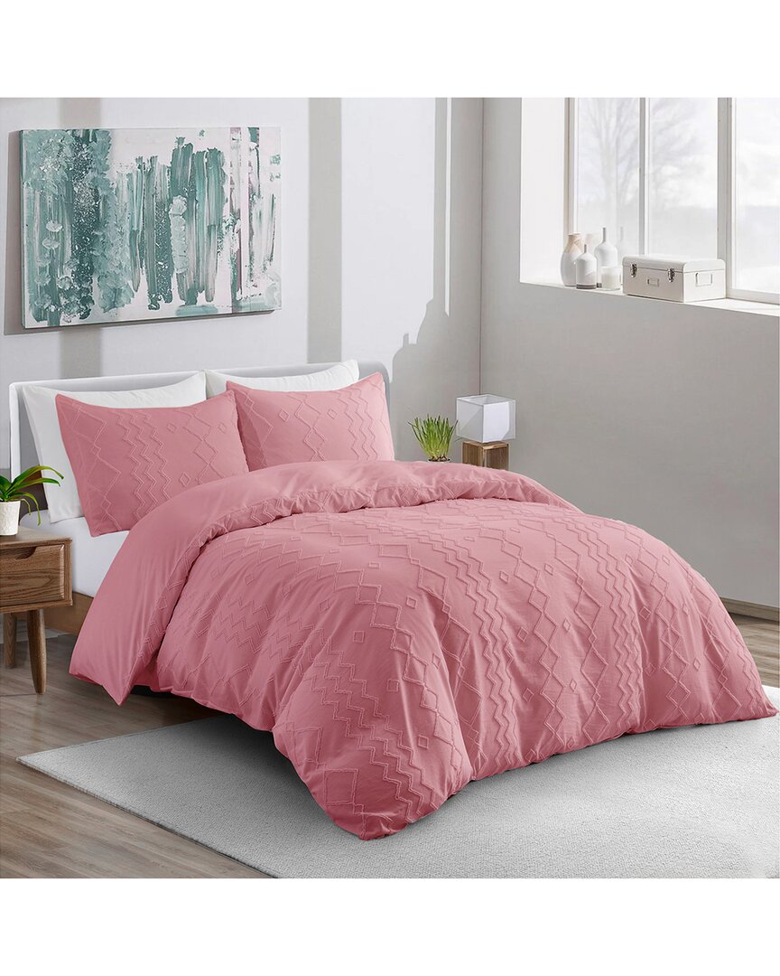 Unikome Soft Solid Clipped Jacquard Duvet Cover Set In Pink