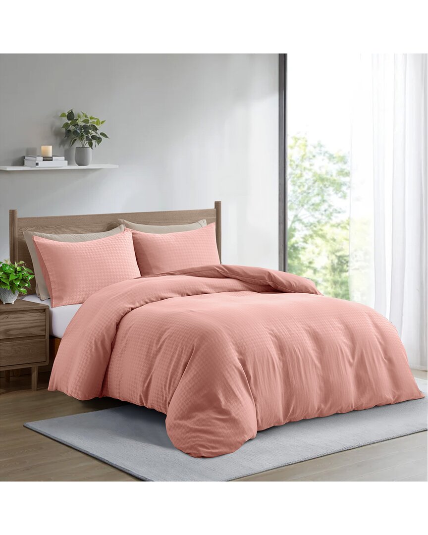 Unikome Reversible Houndstooth Printed Duvet Cover Set In Pink