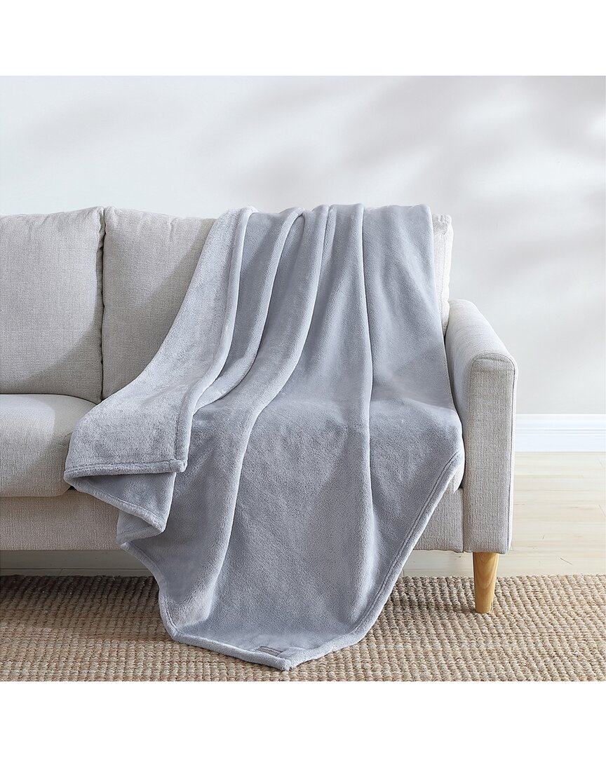 Eddie Bauer Ultra Lux Plush Solid Plush Reversible Throw Blanket In Grey