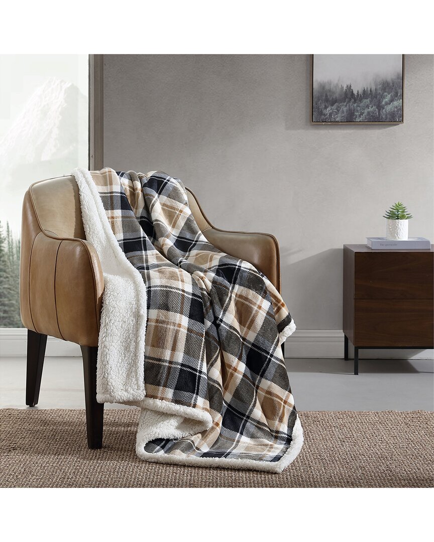 Eddie Bauer Rugged Plaid Ultra Soft Plush Fleece-reversible Throw Blanket In Brown