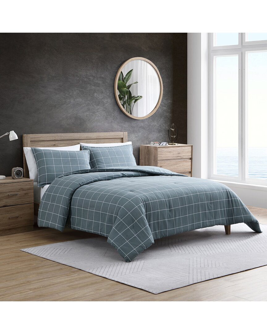 Nautica Discontinued  Apley Grid 100% Cotton Flannel Comforter In Grey
