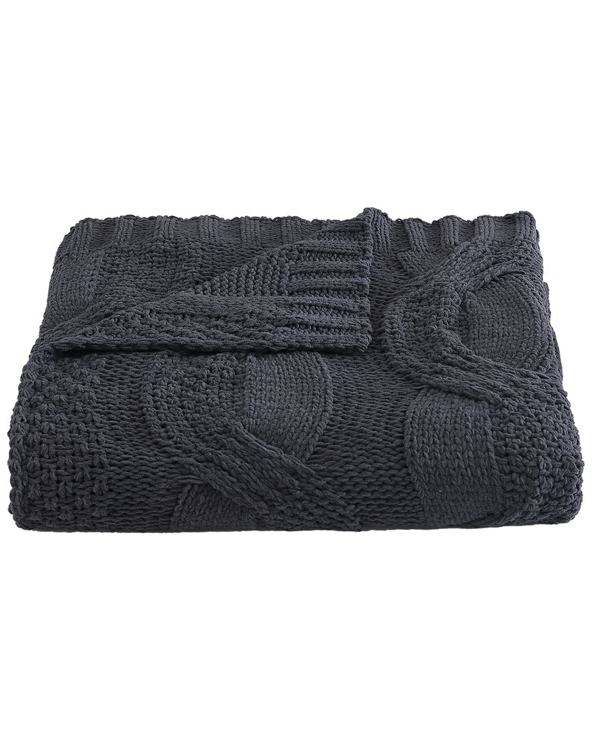 Vera Wang Large Cable Knit Chenille Throw Blanket, 70" X 50" Bedding In Black