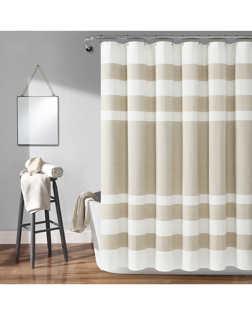 Shop Lush Decor Fashion Cape Cod Stripe Yarn Dyed Cotton Shower Curtain In Taupe