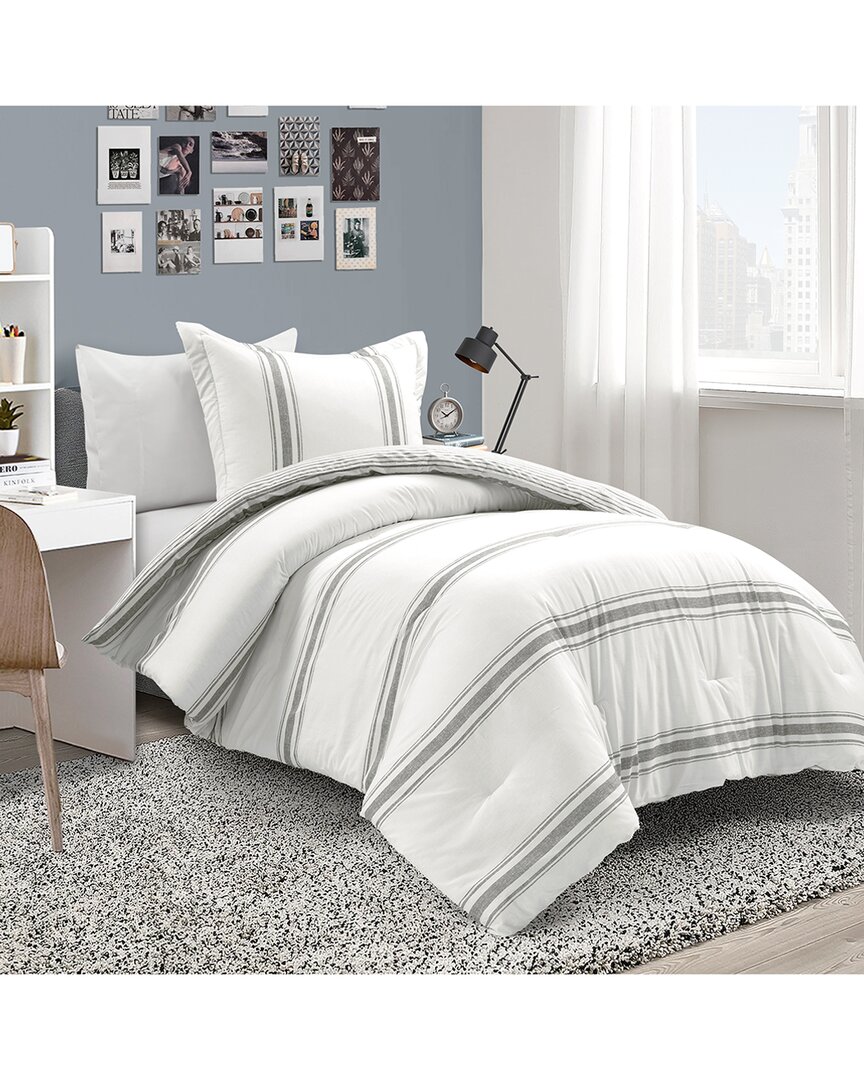 Lush Decor Fashion Farmhouse Stripe Reversible Cotton Comforter In Gray
