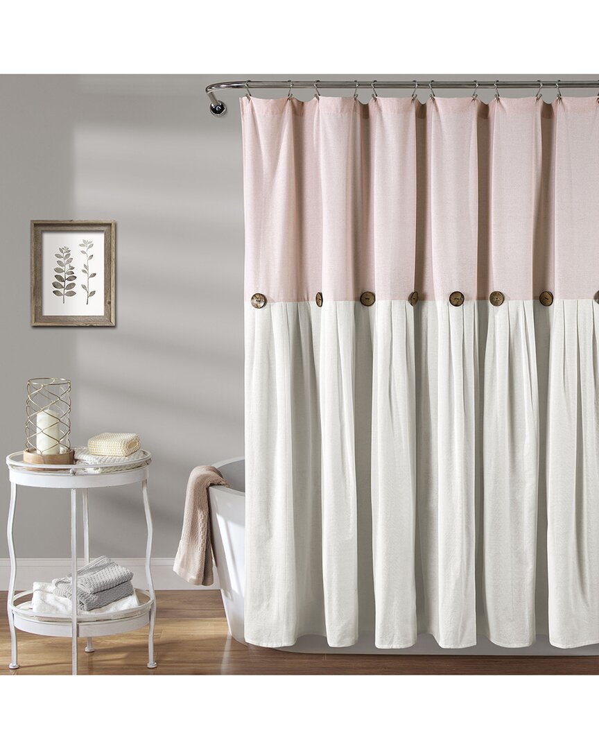 Lush Decor Fashion Linen Button Shower Curtain In Blush