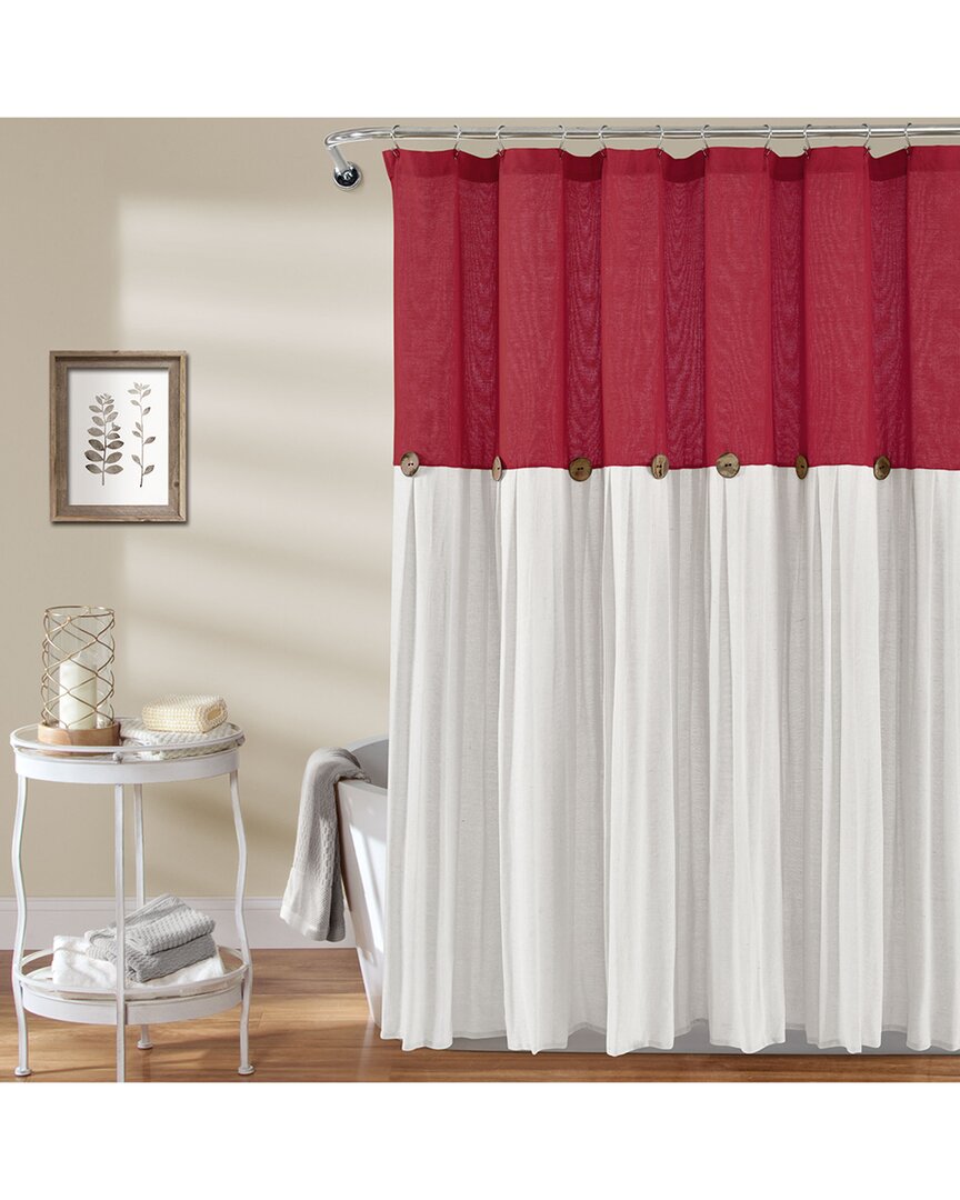 Lush Decor Fashion Linen Button Shower Curtain In Red