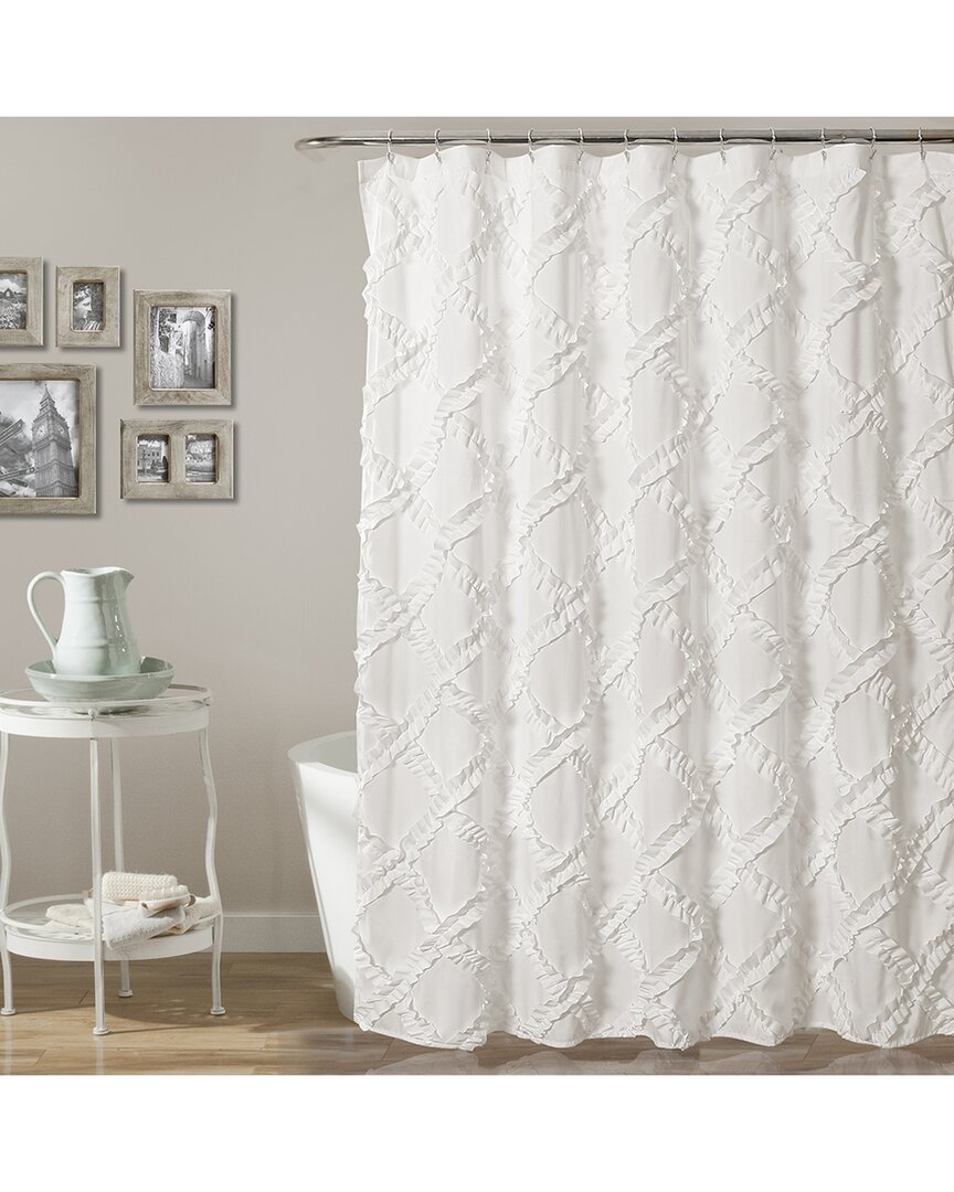 Lush Decor Fashion Ruffle Diamond Shower Curtain In White