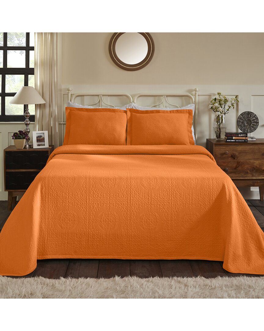 Superior Jacquard Matelasse Cotton Medallion Bedspread Set In Orange