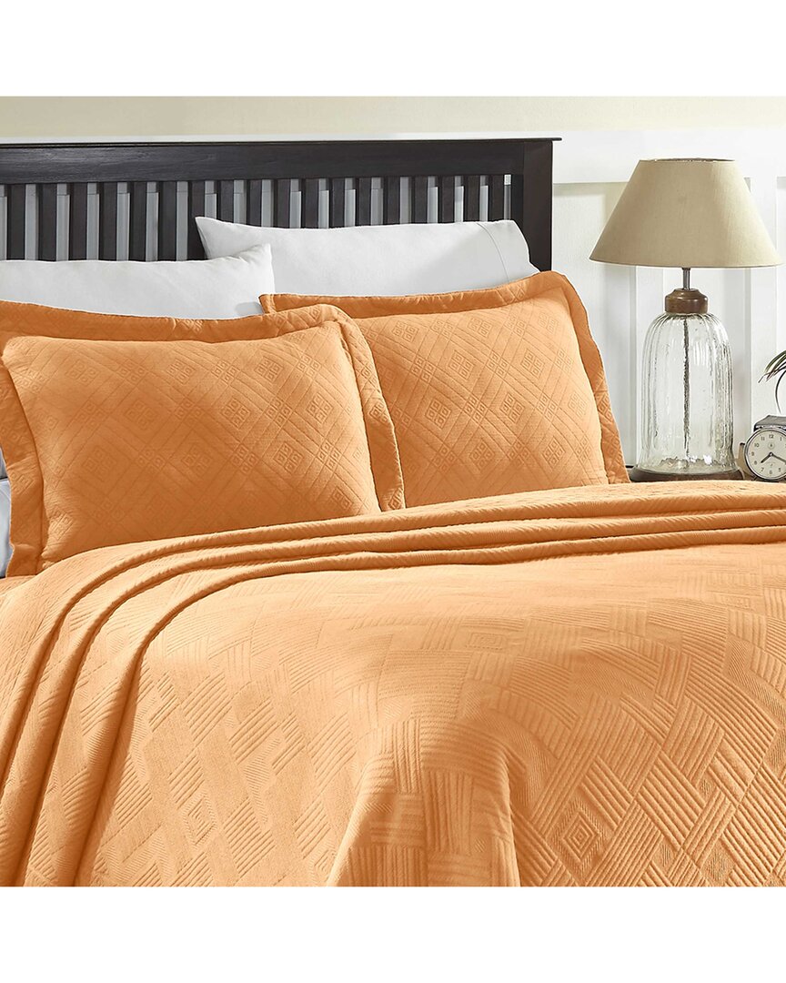 Superior Geometric Fret Cotton Jacquard Matelasse Scalloped Bedspread Set In Pink