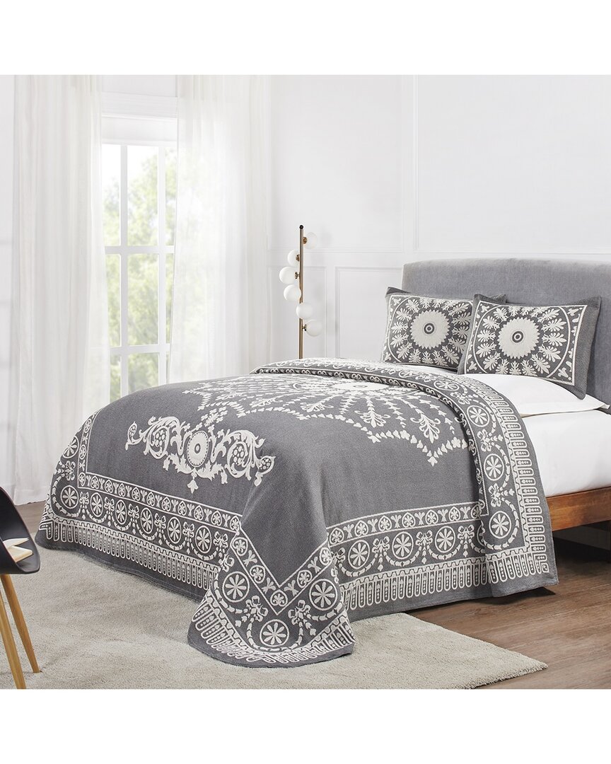 Superior Kymbal Traditional Medallion Lightweight Woven Jacquard Oversized Bedspread Set In Charcoal