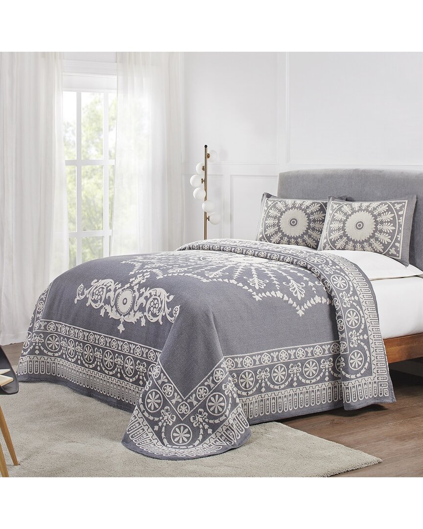 Superior Kymbal Traditional Medallion Lightweight Woven Jacquard Oversized Bedspread Set In Blue