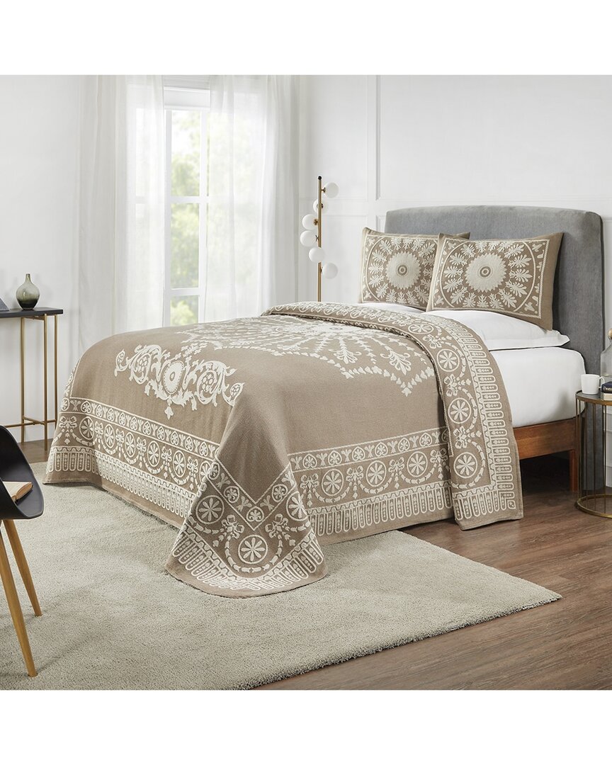 Superior Kymbal Traditional Medallion Lightweight Woven Jacquard Oversized Bedspread Set In Taupe