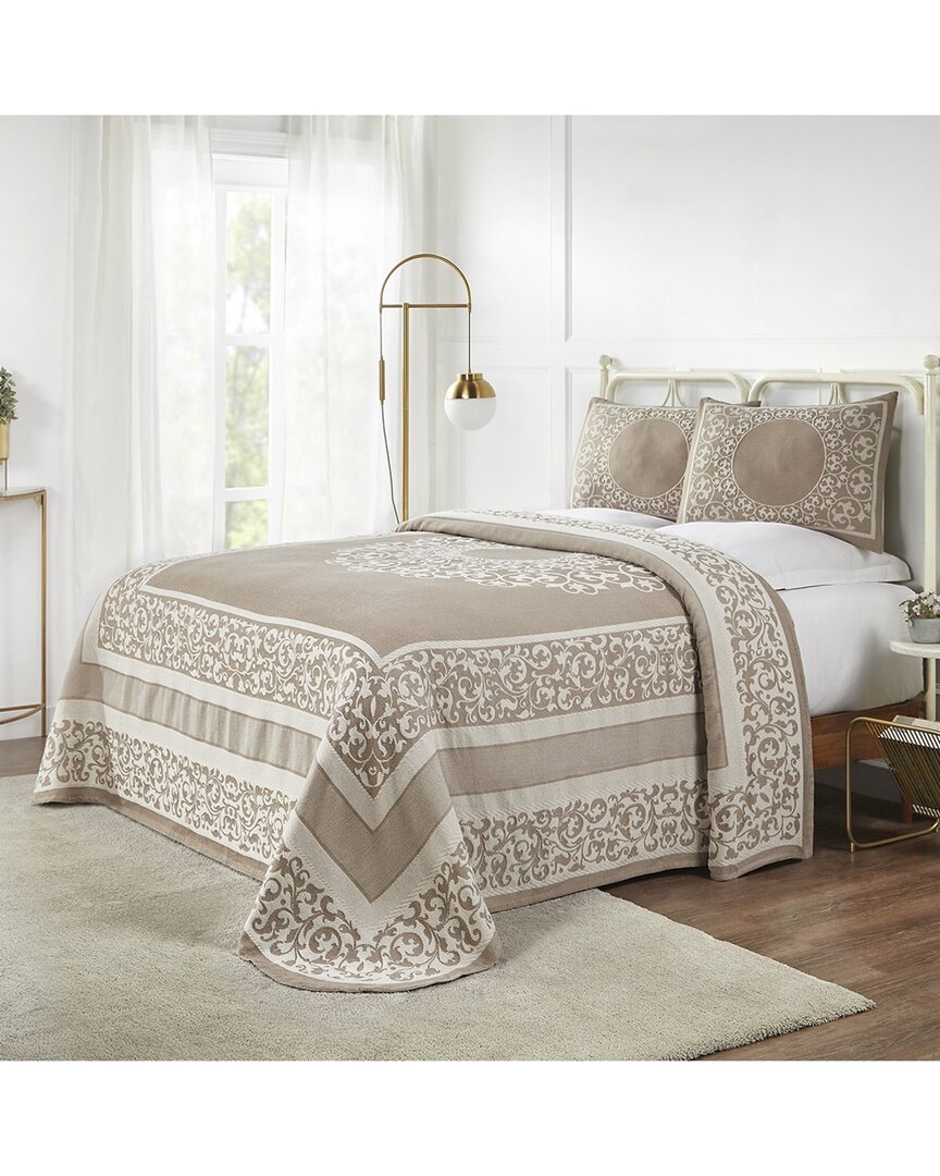Superior Lyron Boho Mandala Lightweight Woven Jacquard Oversized Bedspread And Sham Set In Taupe