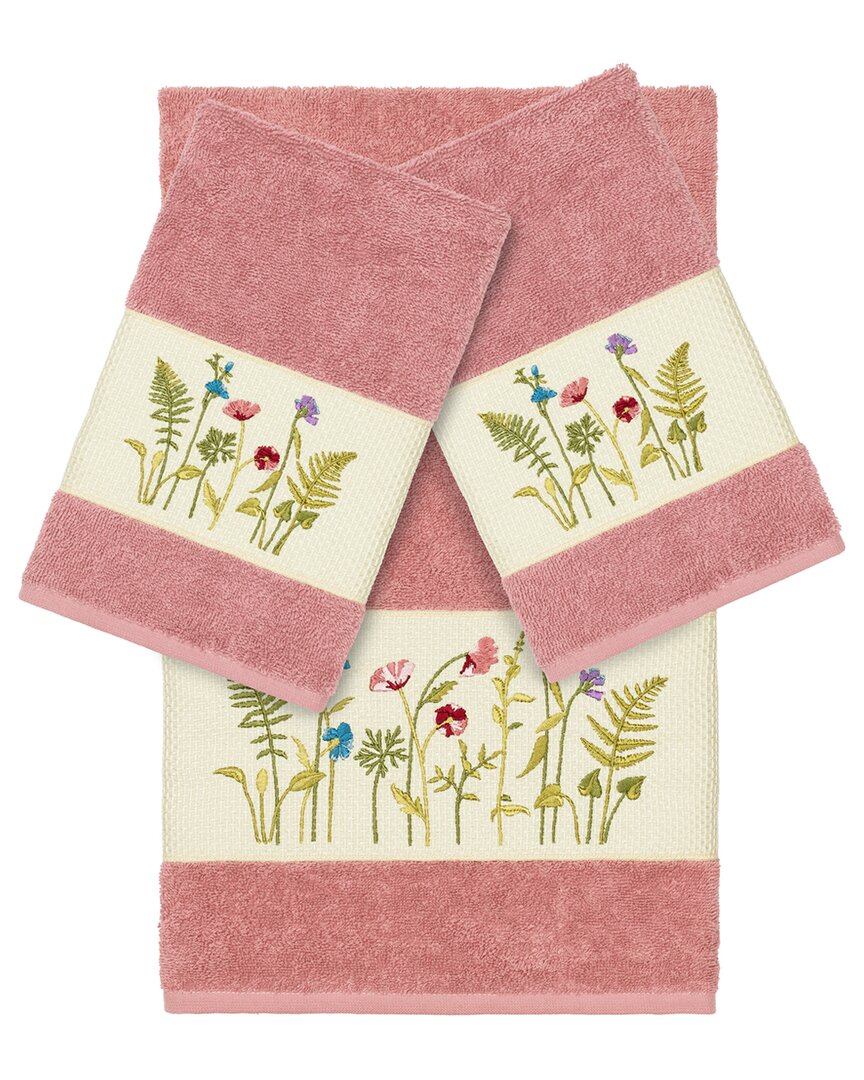 Shop Linum Home Textiles Turkish Cotton Serenity 3pc Embellished Bath & Hand Towel Set In Rose