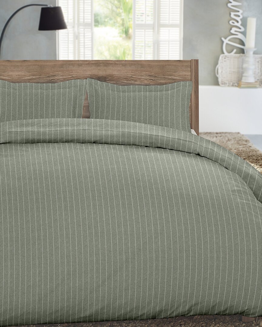 Dormisette 250 Thread Count Luxury German Flannel Ultra Soft Duvet Cover Set In Green