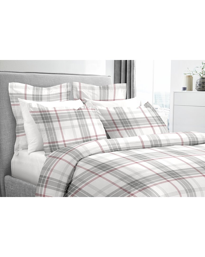 Dormisette 250 Thread Count Luxury German Flannel Plaid Ultra Soft Duvet Set In White