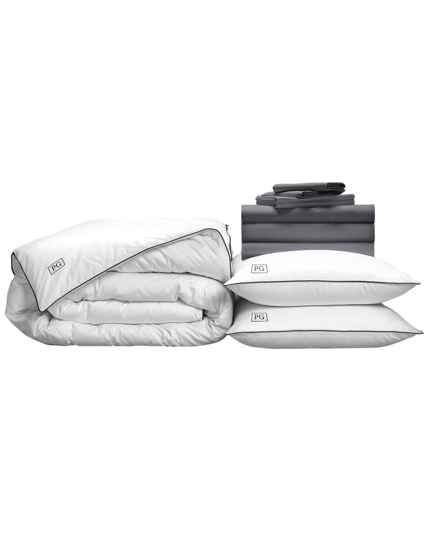 Pillow Guy Classic Cool & Crisp 100% Cotton Percale, White Down Perfect Bedding Bundle In Grey