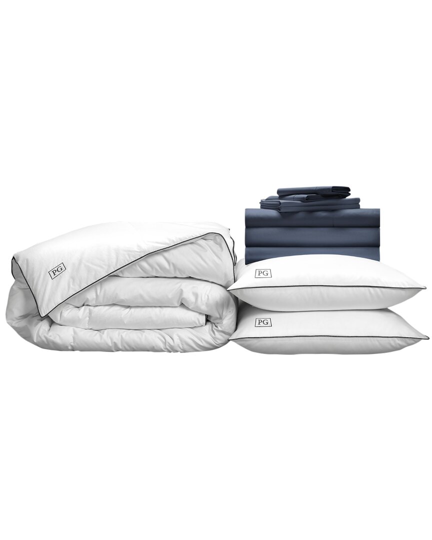 Pillow Guy Classic Cool & Crisp 100% Cotton Percale, White Down Perfect Bedding Bundle In Blue