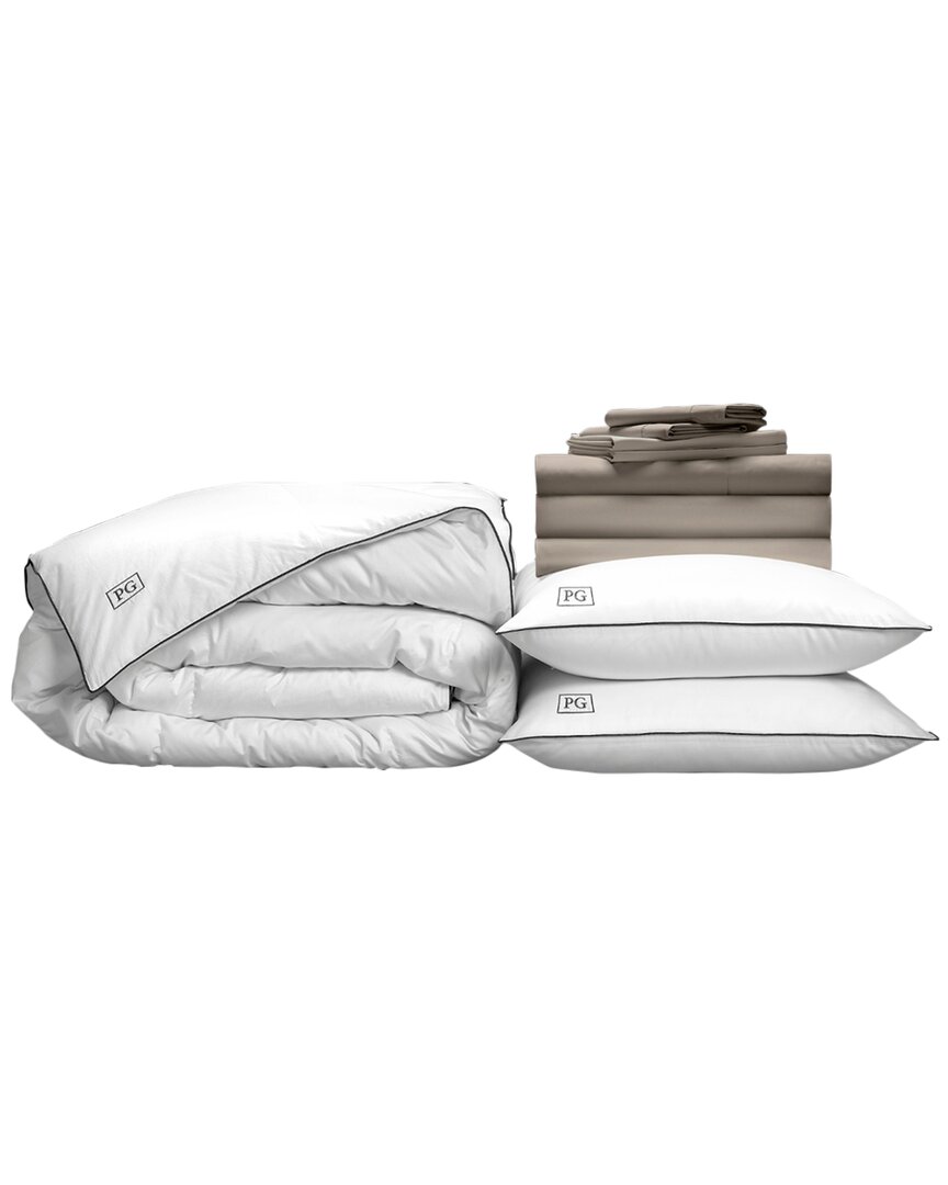 Pillow Guy Classic Cool & Crisp 100% Cotton Percale, White Down Perfect Bedding Bundle In Beige