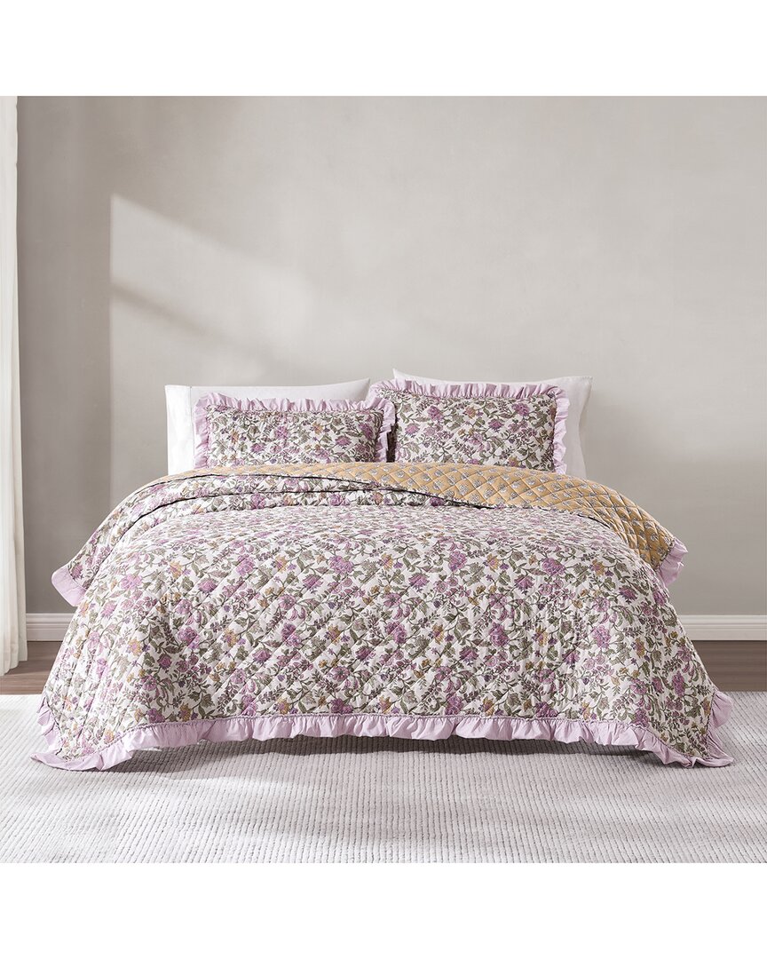 Lush Decor Lush Décor Lola Block Print Ruffle Reversible Floral Quilt Set In Multi