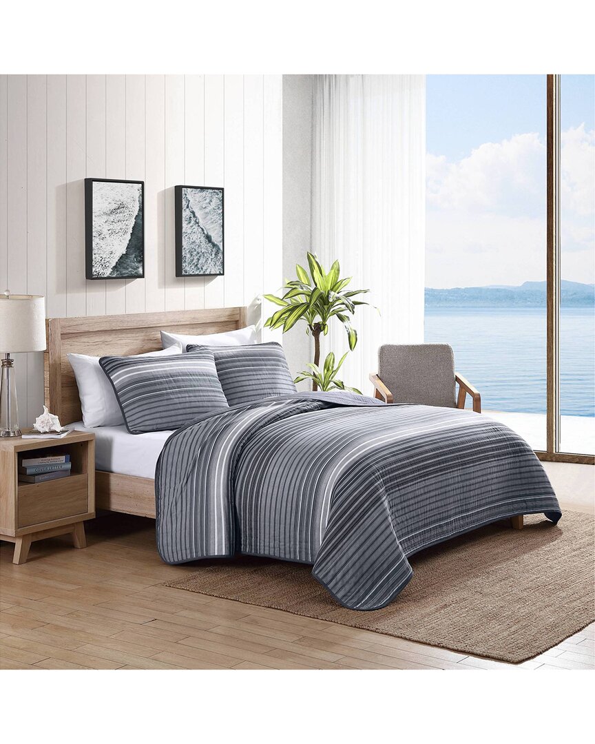 Nautica Coveside 100% Cotton Reversible Quilt Set In Grey