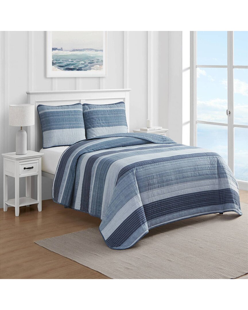 Nautica Ridgeport 100% Cotton Reversible Quilt Set In Blue