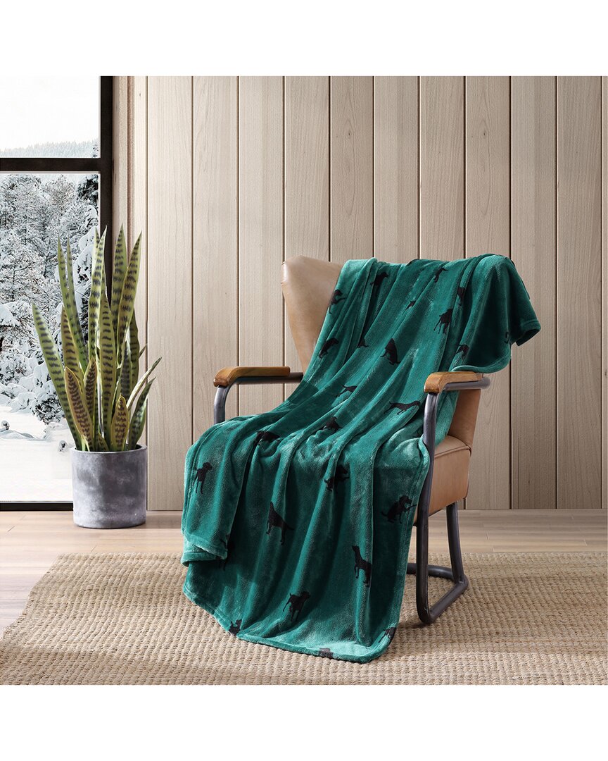 Eddie Bauer Buddy The Dog Ultra Soft Plush Fleece Reversible Throw Blanket In Green