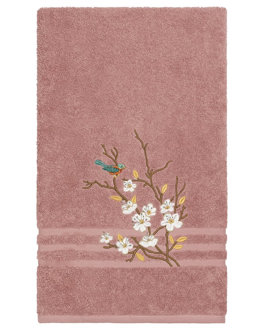 Linum Home Textiles Turkish Cotton Spring Time Embellished Bath Towel In Rose