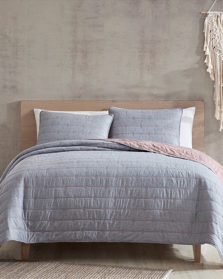 Modern Threads 3pc Everly Embroidered Quilt Set In Grey