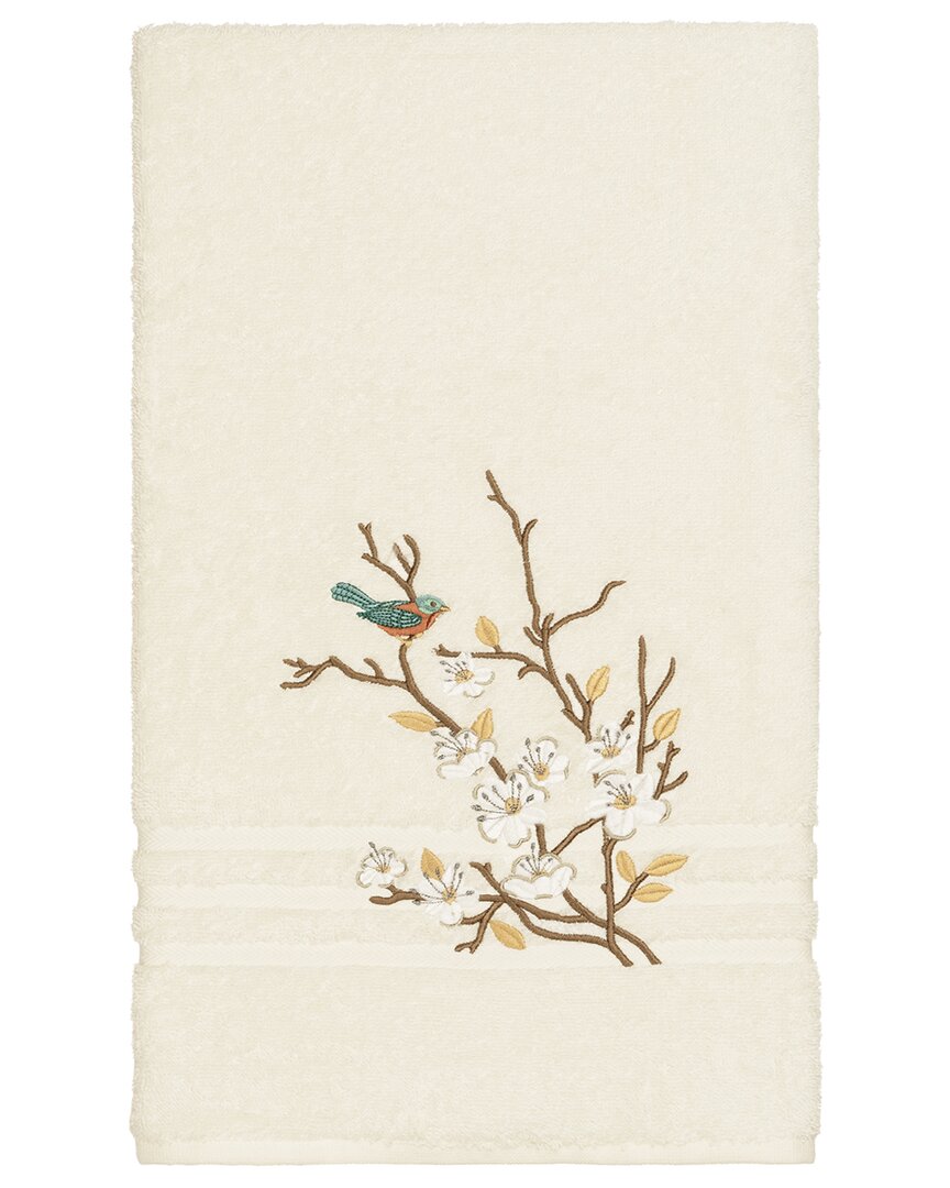 Linum Home Textiles Turkish Cotton Spring Time Embellished Bath Towel In Cream