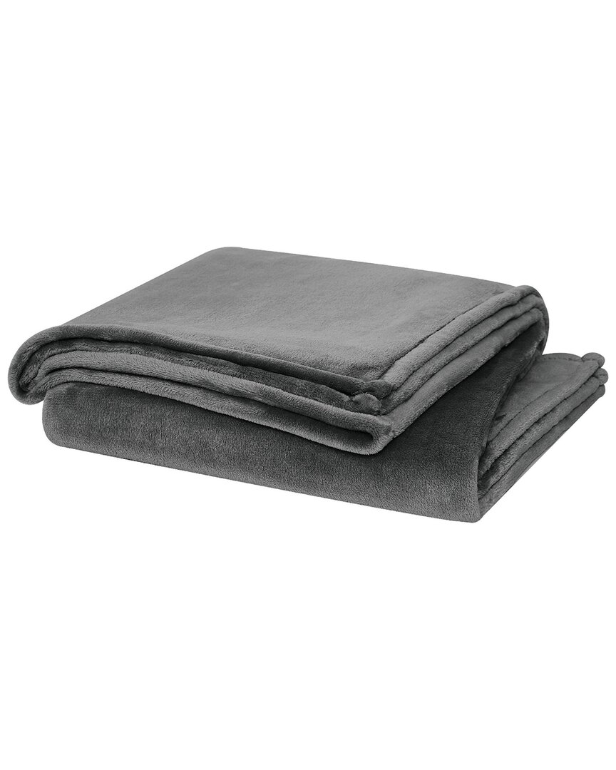 Cannon Solid Plush Grey Blanket