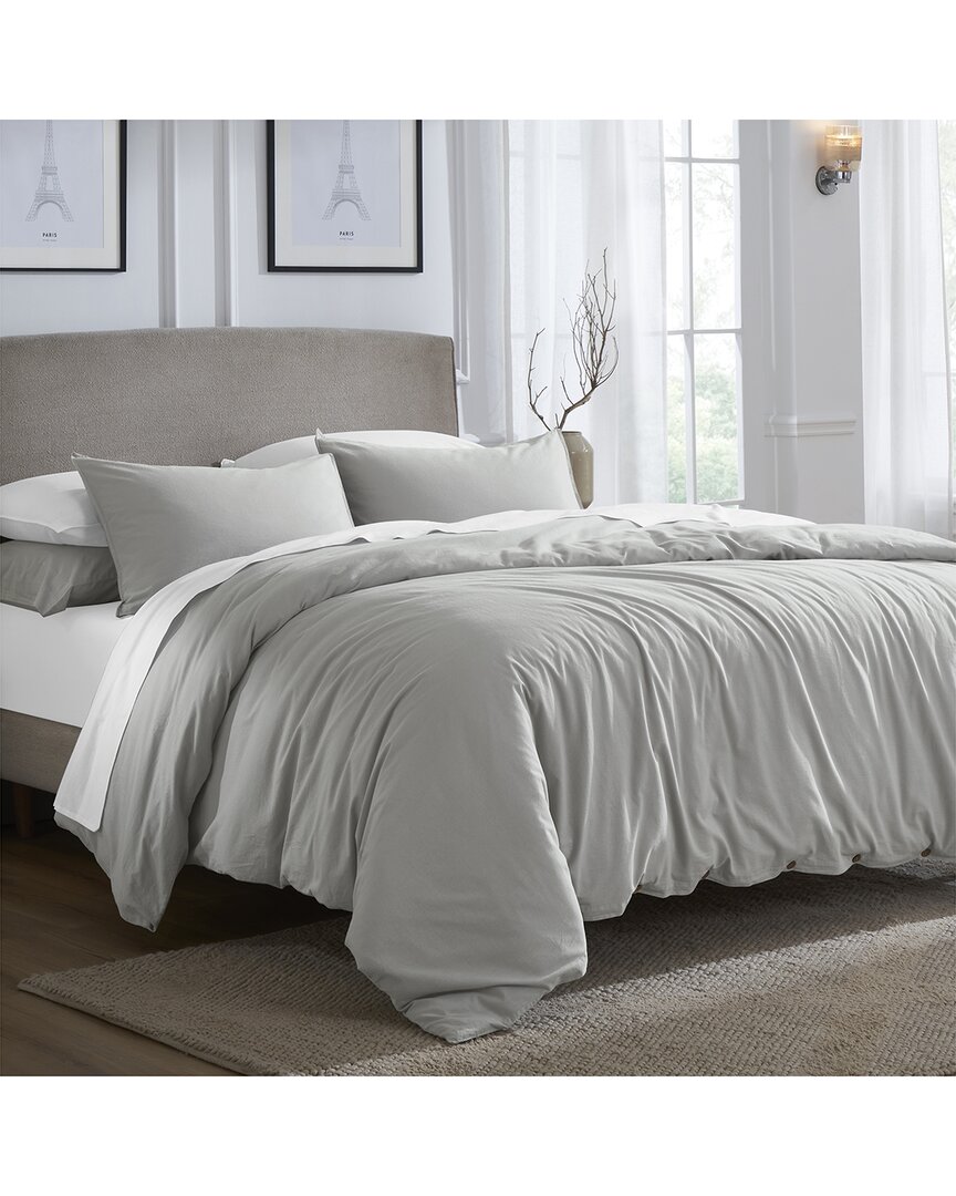 Superior Carmen 100% Cotton Linen Texture Vintage Wash Solid Percale Duvet Cover Set In Gray