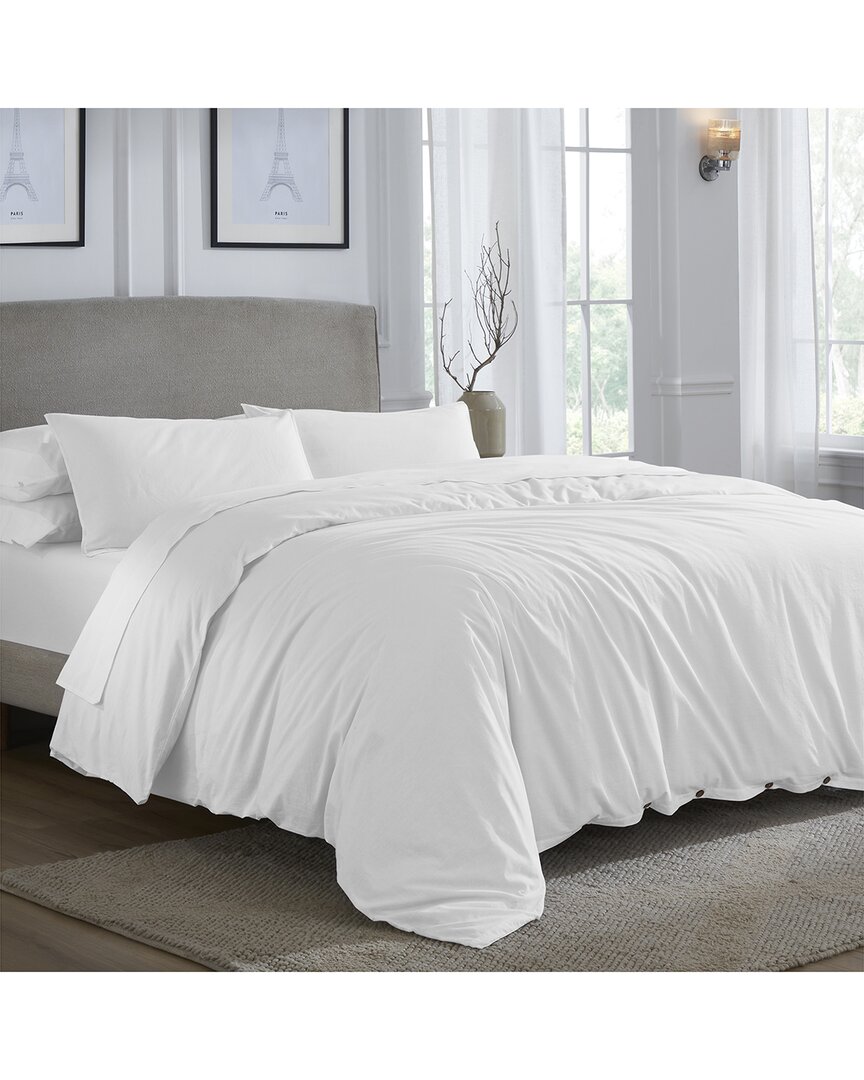 Superior Carmen 100% Cotton Linen Texture Vintage Wash Solid Percale Duvet Cover Set In White